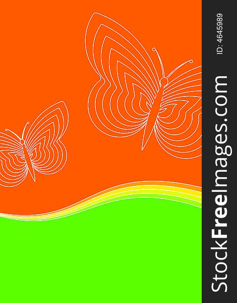 Orange and green background with butterflies