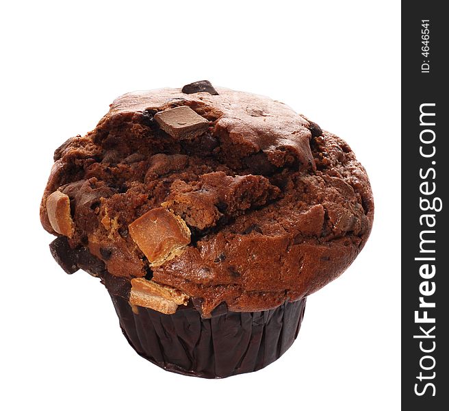 Single triple chocolate muffin isolated