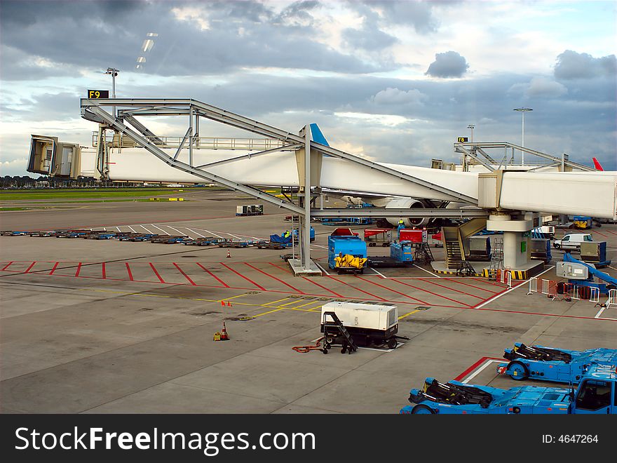 A gangway at Amsterdam Airport.