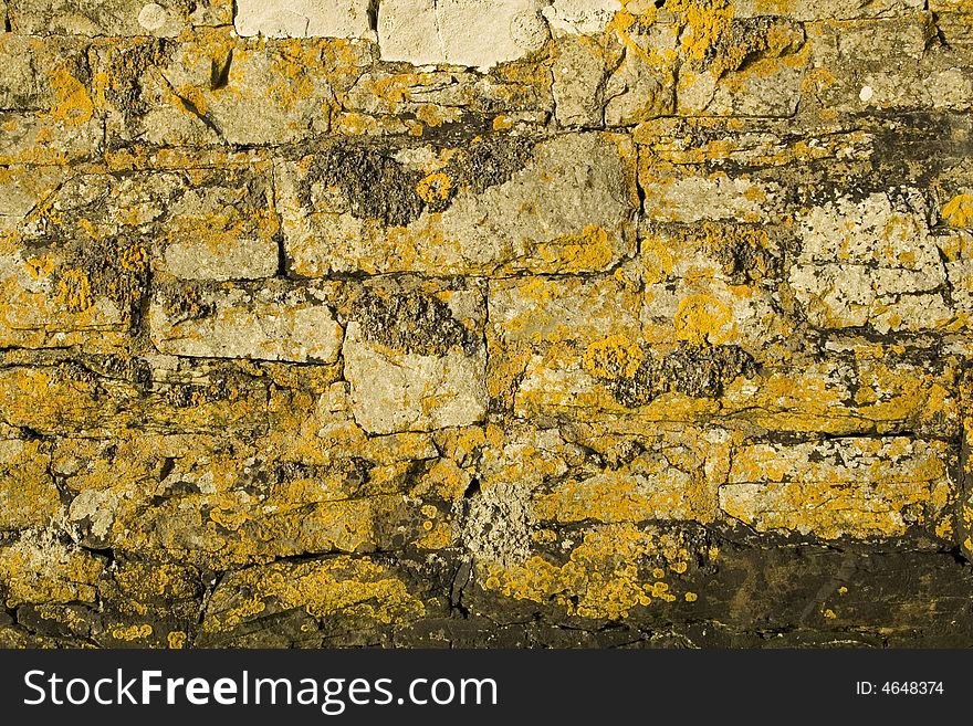 Detail of a lichen covered stone wall. Detail of a lichen covered stone wall