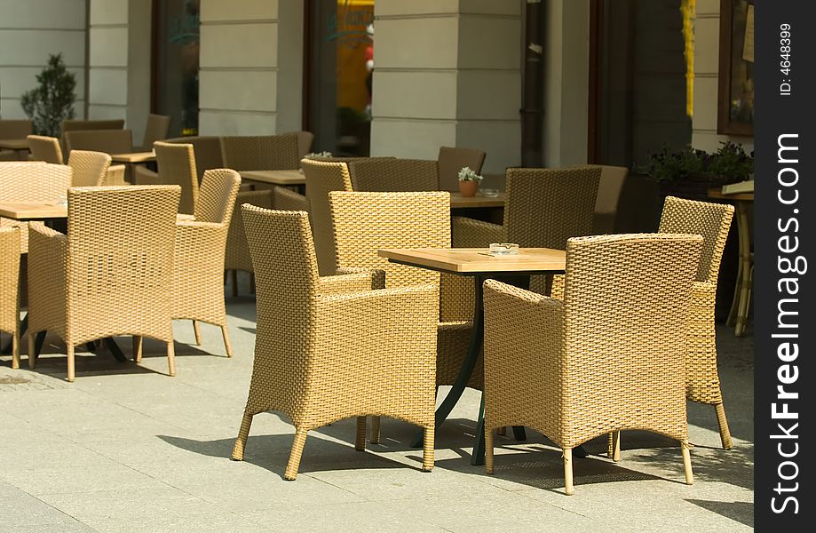 Empty chairs of street restaurant. Empty chairs of street restaurant