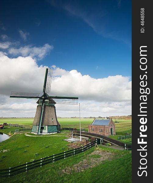 Beautiful windmill landscape near the IJsselmeer in the netherlands