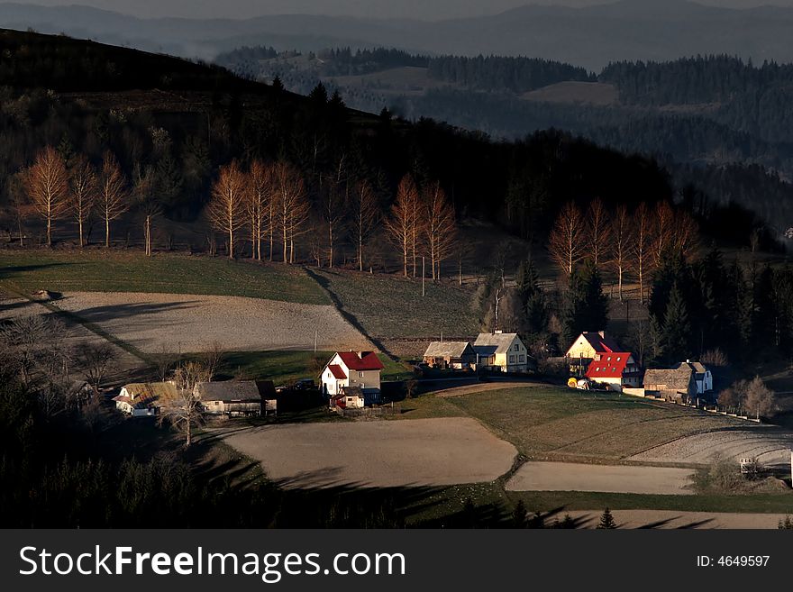 Farms in the mountain in the spring day