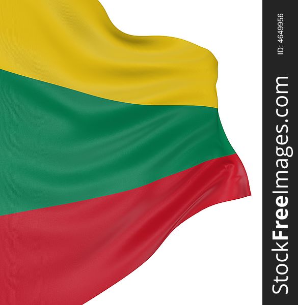 3D Lithuanian flag with fabric surface texture. White background.