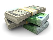Stack Of $100 And 100€ Bills Royalty Free Stock Images