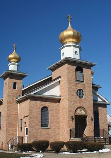 Brick Church Against A Blue Sky Royalty Free Stock Photos Brick Church Against A Blue Sky Royalty Free Stock Photos
