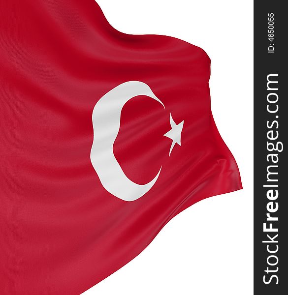 3D Turkish flag with fabric surface texture. White background.