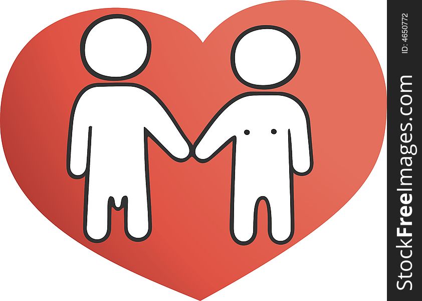 Illustration: two loving people on the heart. Illustration: two loving people on the heart