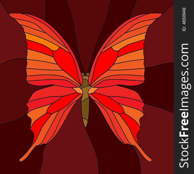 Dark red butterfly compiled of stained glass. Dark red butterfly compiled of stained glass