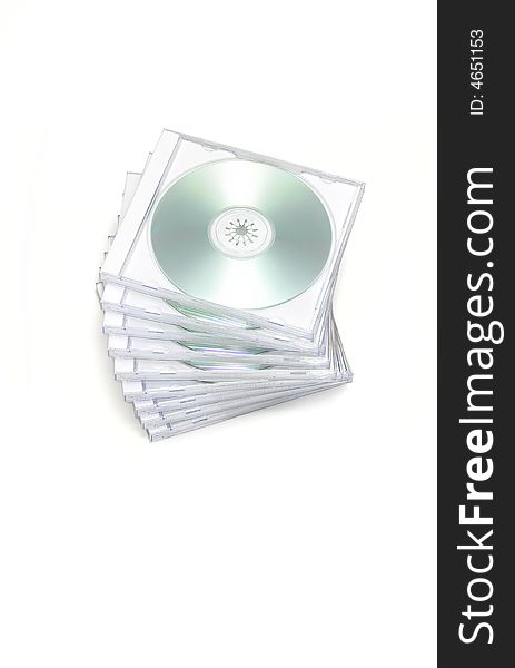 Neat stack of cd jewel cases on white background