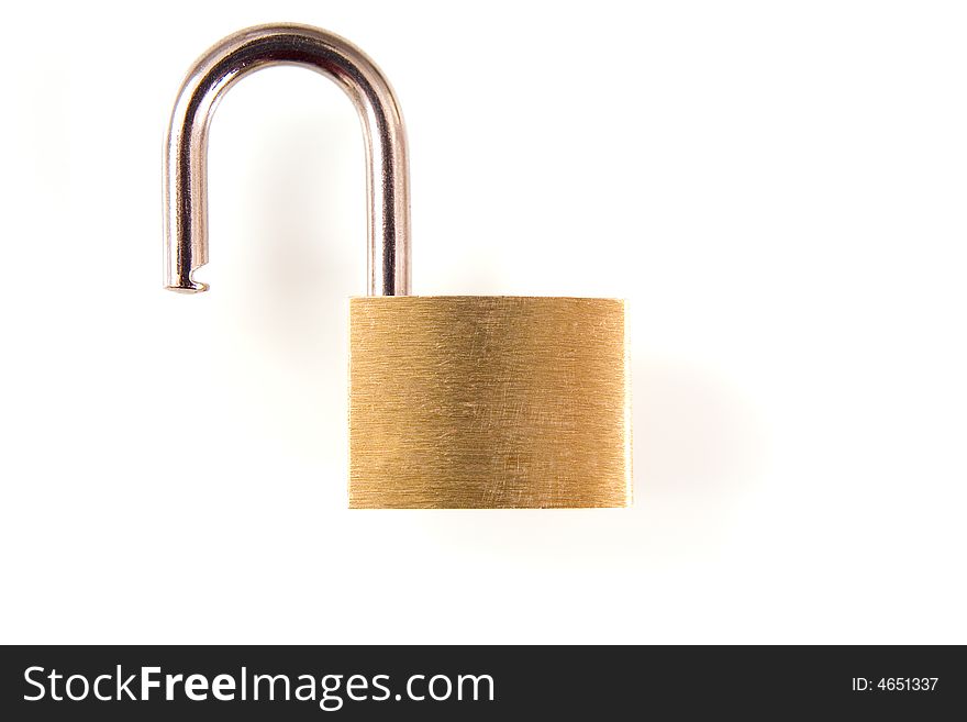 Metal padlock over white background