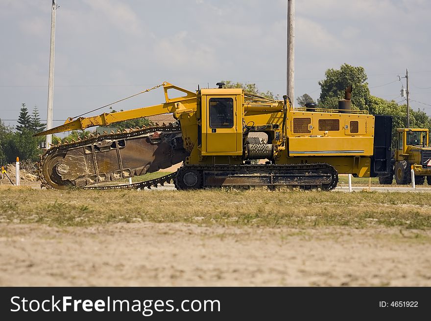 A Pipeline digging machine waiting on the word to go