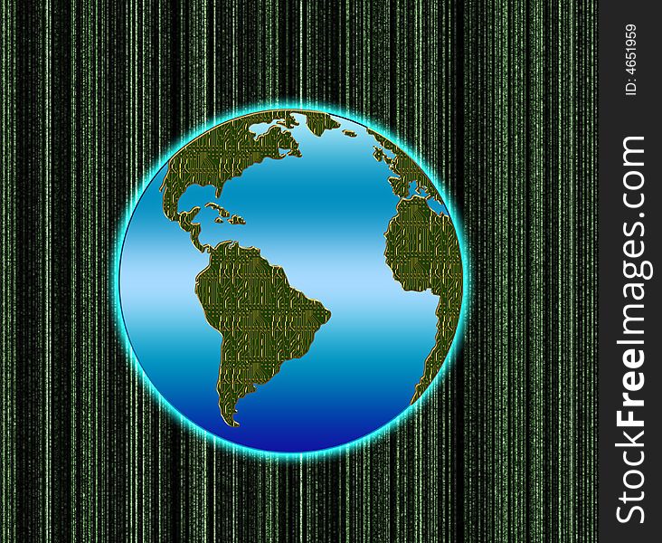 Illustration of the Earth with an electronic abstract matrix. Illustration of the Earth with an electronic abstract matrix
