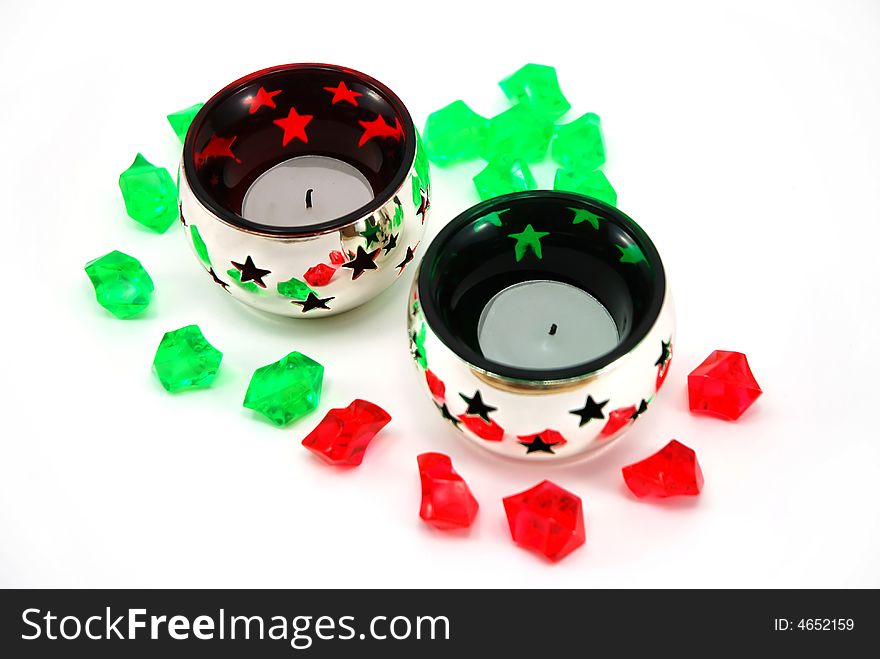 Beauty candlesticks with ornament on white background