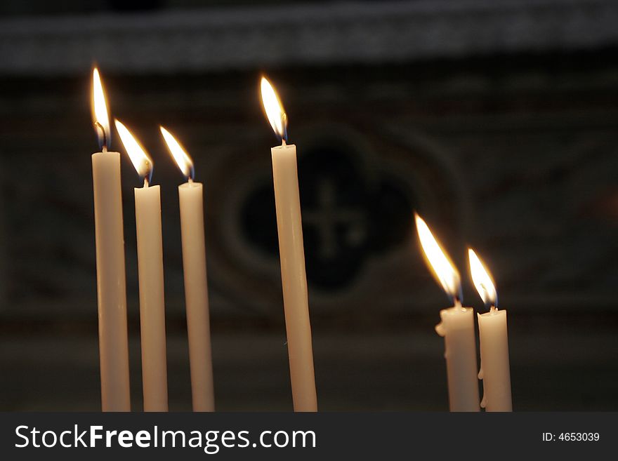 Votive Candles In The Church, Flames Moving