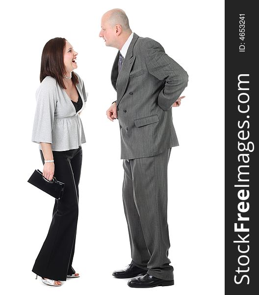 Couple discussing something isolated on white