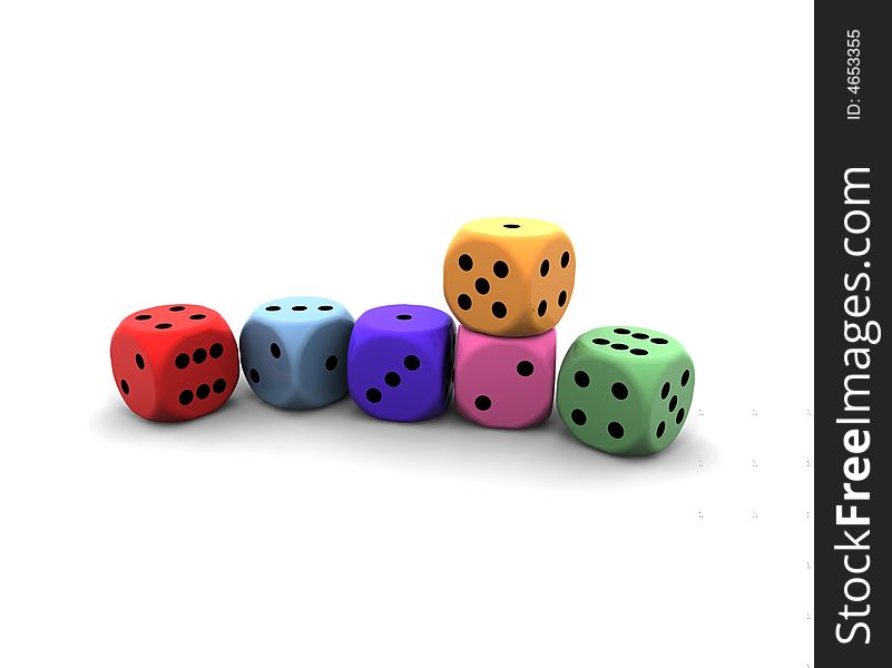 Isolated dices on white background - 3d illustration