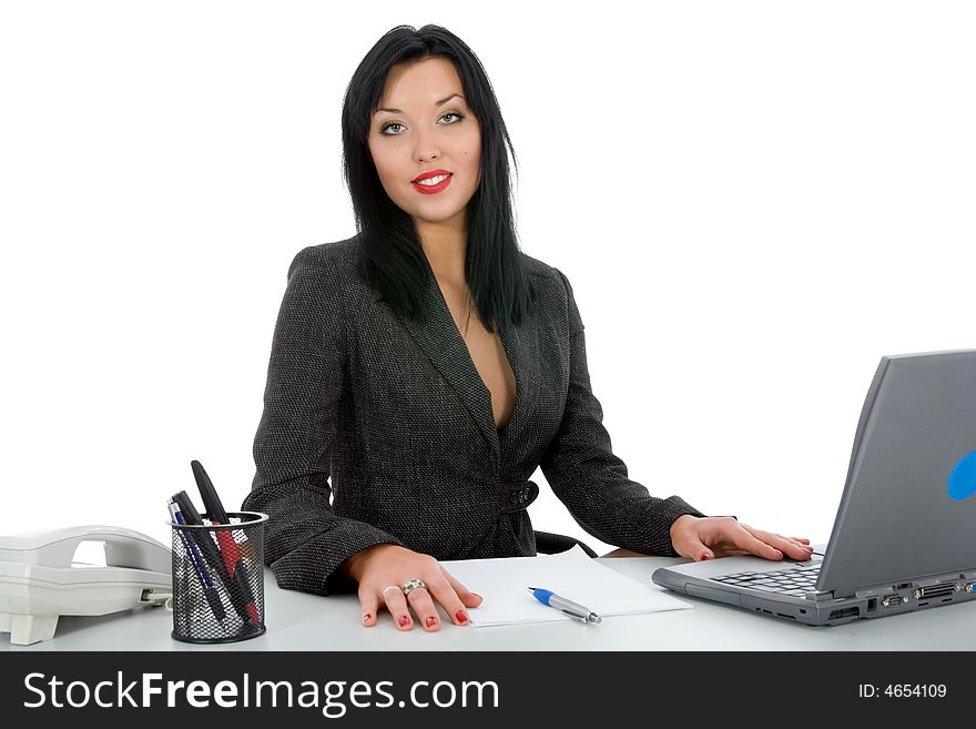 Business woman  working on  white