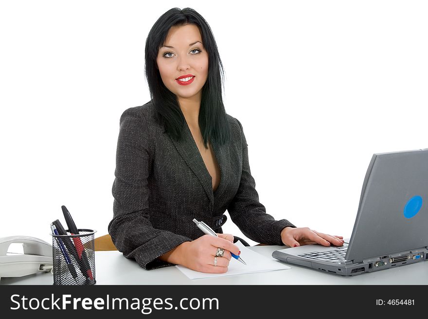 Business woman working on white