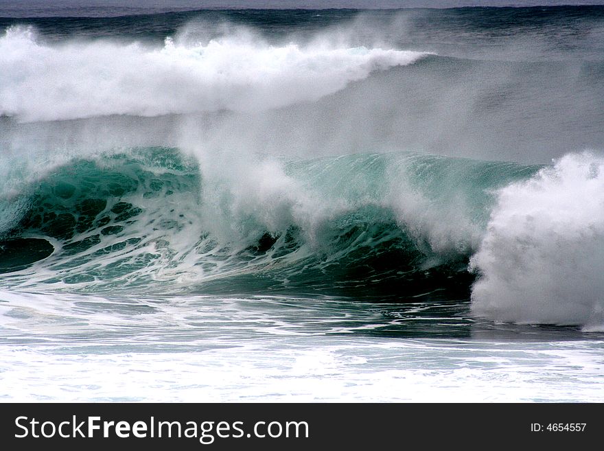 20 up to 25 feet high waves at Pipeline Beach Park, North Shore Oahu, Hawaii