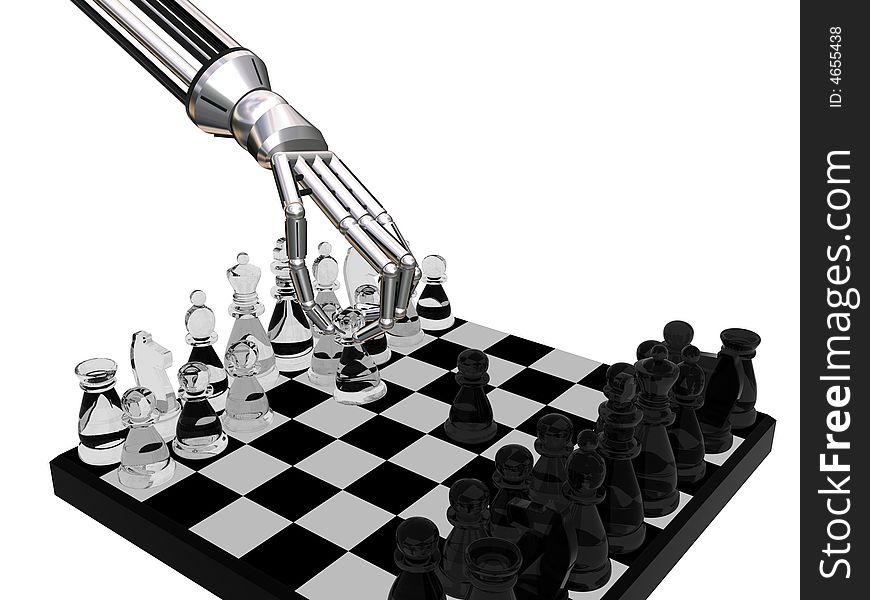 Cyborg play chess, isolated illustration. Cyborg play chess, isolated illustration