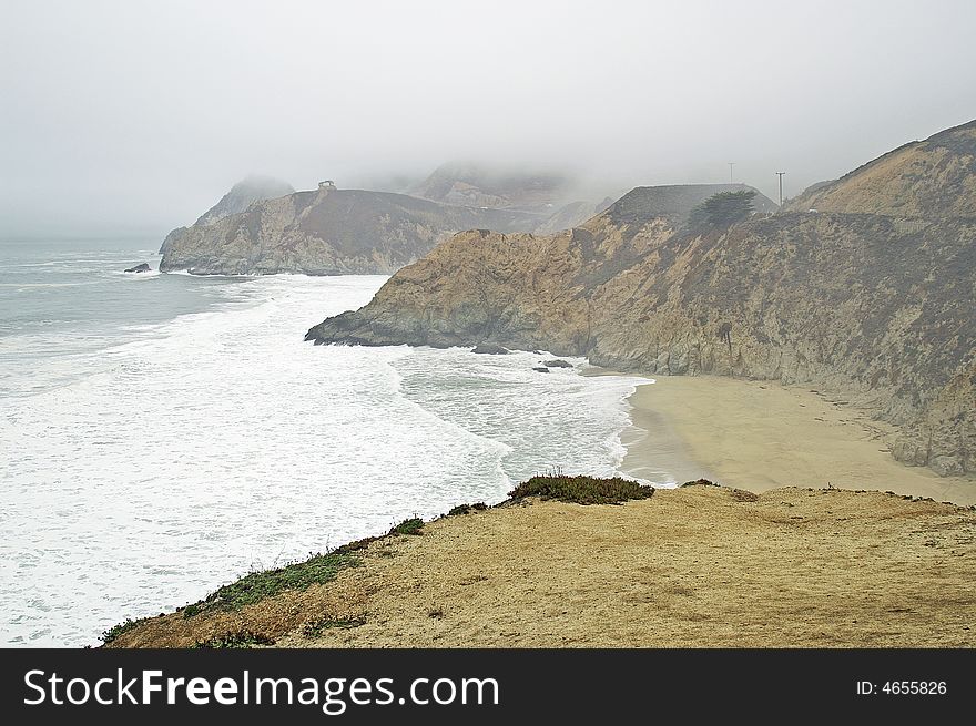 Rugged coastline of california on a foggy morning. Rugged coastline of california on a foggy morning