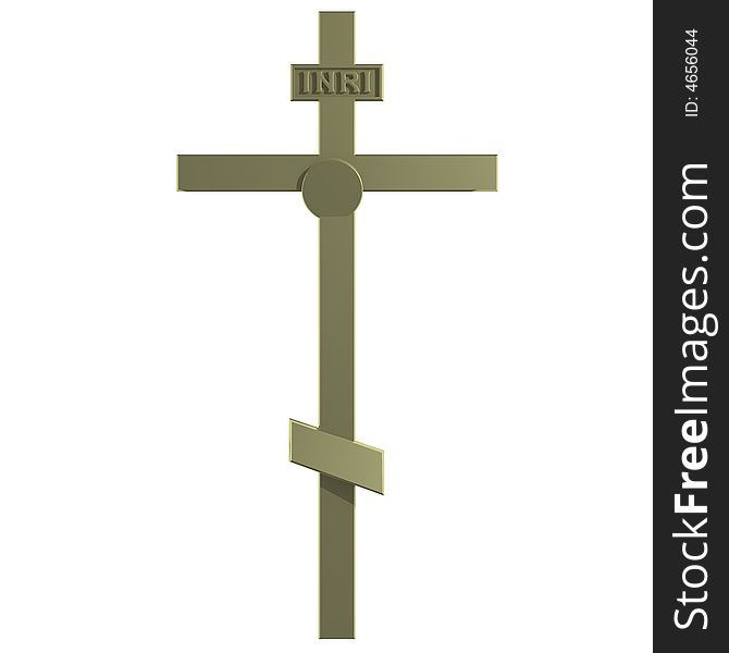 Only Golden Christian Cross. 3D Render.