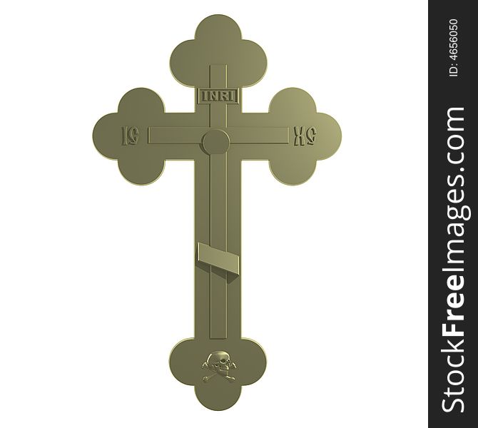 Golden Christian Cross. 3D Render.