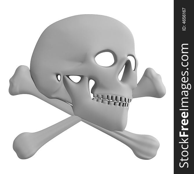 Gypsum Skull with bones. 3D Render. Gypsum Skull with bones. 3D Render.