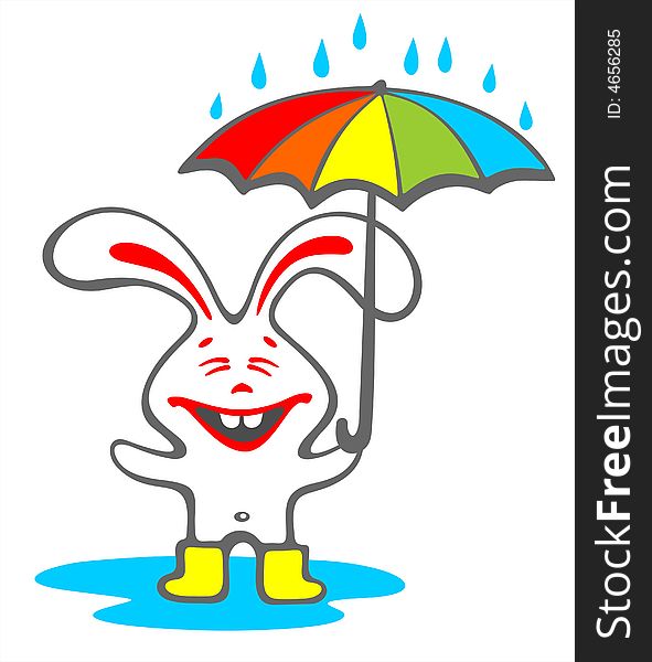 Happy Rabbit With Umbrella