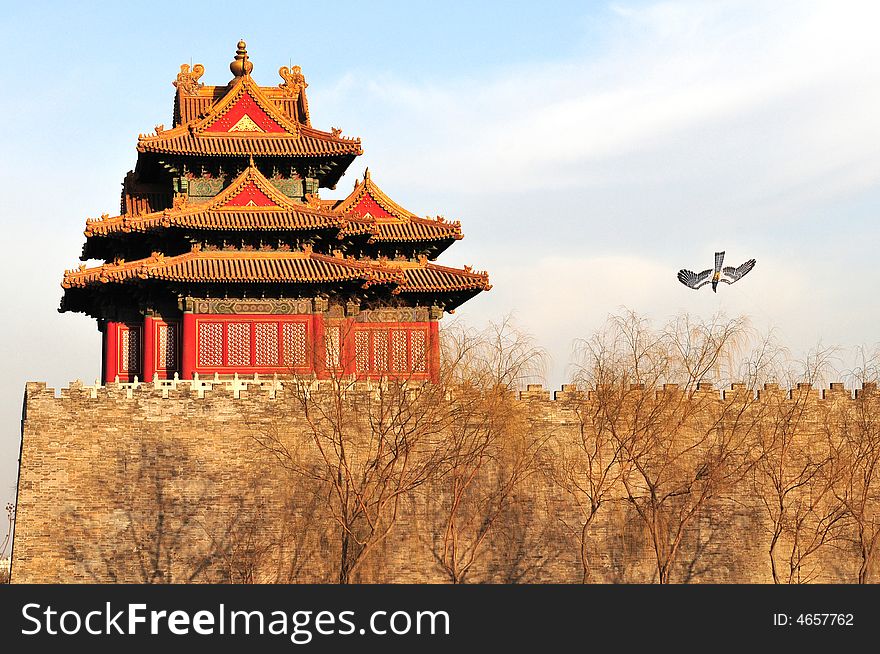 Great pavilion in forbidden city,  kite fly over the great pavilion