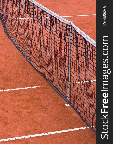 Tennis net at the tennis court close up