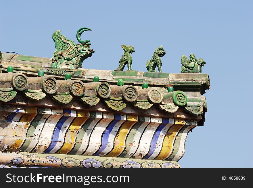 Eave of the Chinese ancient building. with creatural sculpture. Eave of the Chinese ancient building. with creatural sculpture.