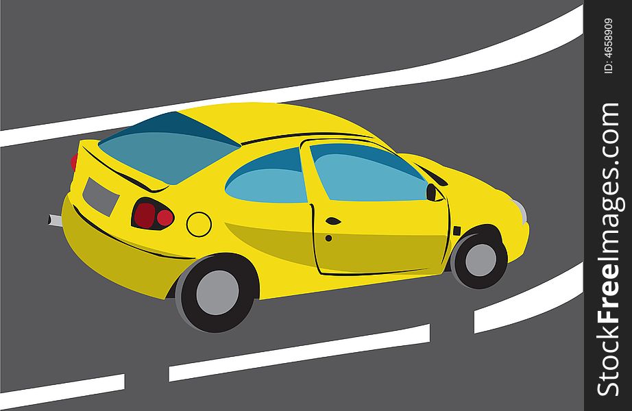 Illustration of yellow fast car riding on speedway. Illustration of yellow fast car riding on speedway