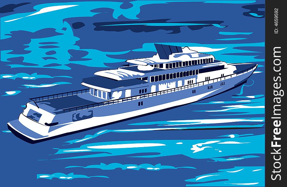 Illustration of a large white private yacht on open sea