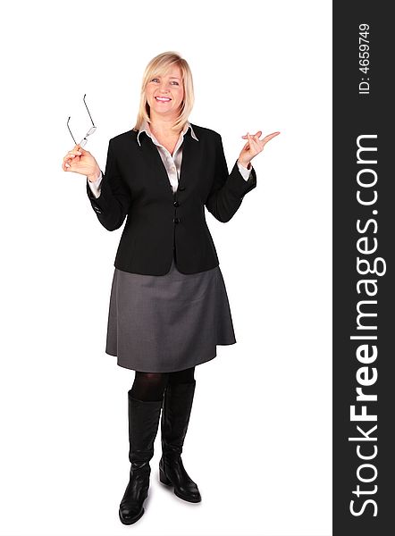 Middleaged business woman posing with glasses in hand