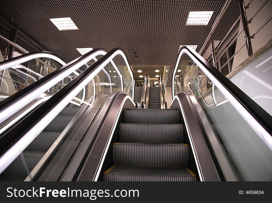 Close-up of escalators in trade centr