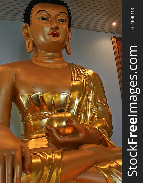 A golden seating buddha in a temple in siberia