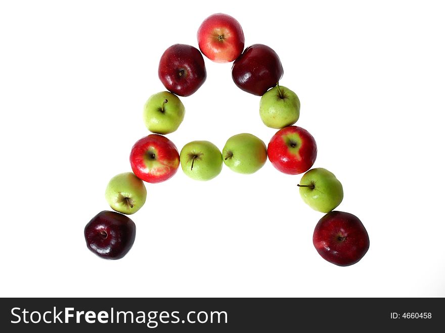 Red and green juicy apples make the letter A. Red and green juicy apples make the letter A.