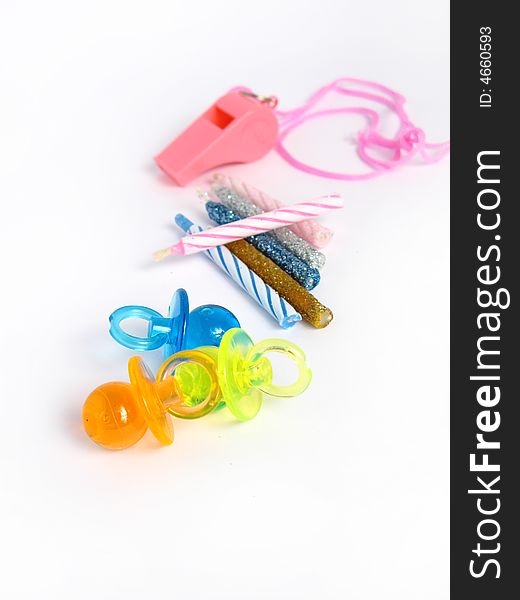 Party accessories for special events, birthday party or carnival isolated.