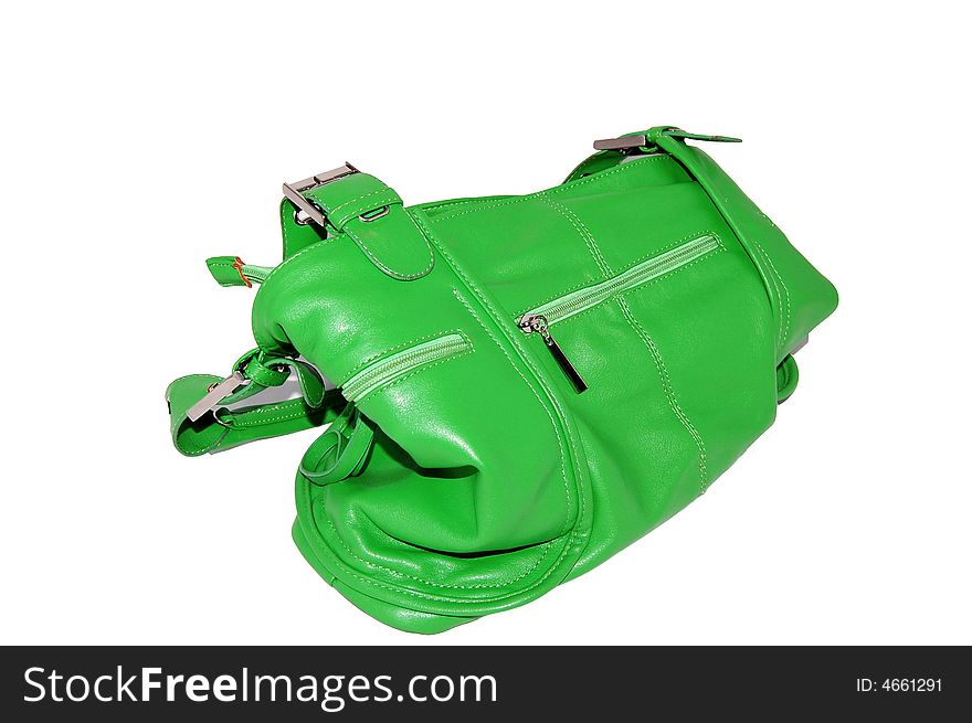 Beautiful green bag on the white background