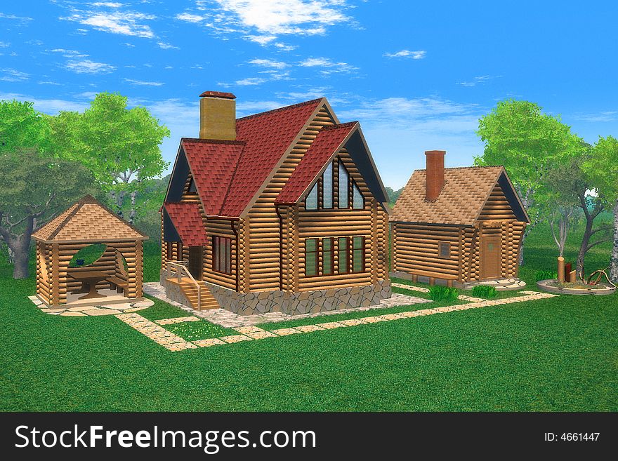 Wooden country-house (3d illustration)