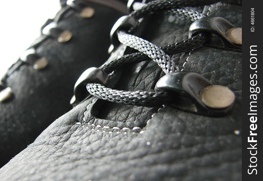 Black leather boots with laces. Black leather boots with laces
