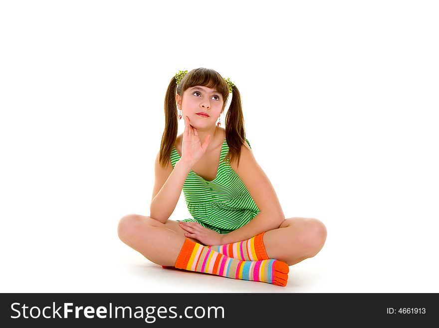 Happy girl over white background