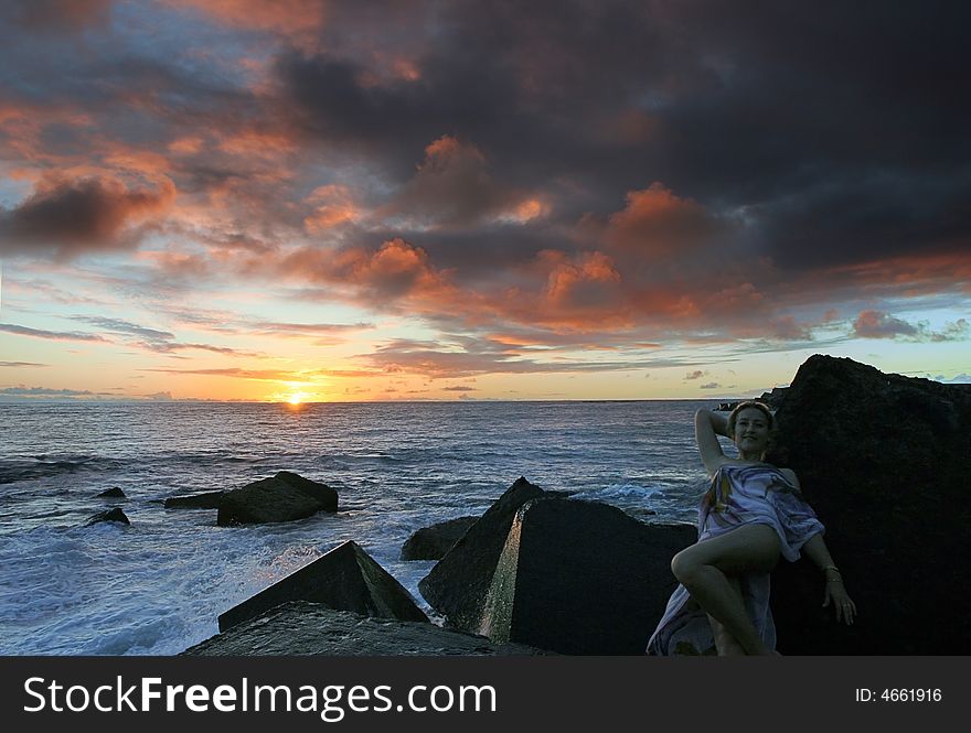 Stormy sunset sky over Atlantic ocean. Stormy sunset sky over Atlantic ocean