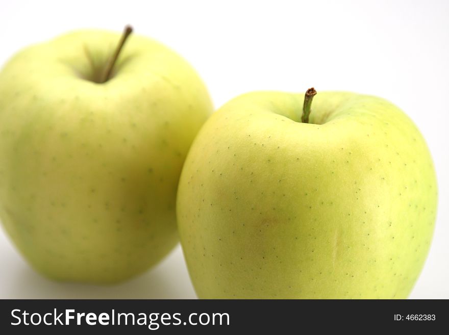 Two yellow stemed apples fresh readt to eat. Two yellow stemed apples fresh readt to eat