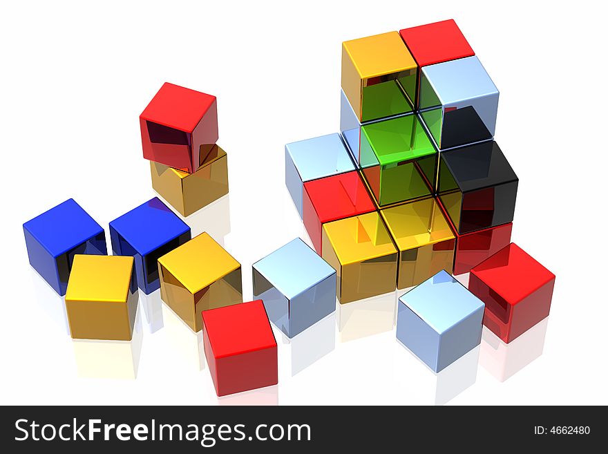 Colourful cubes isolated over white background