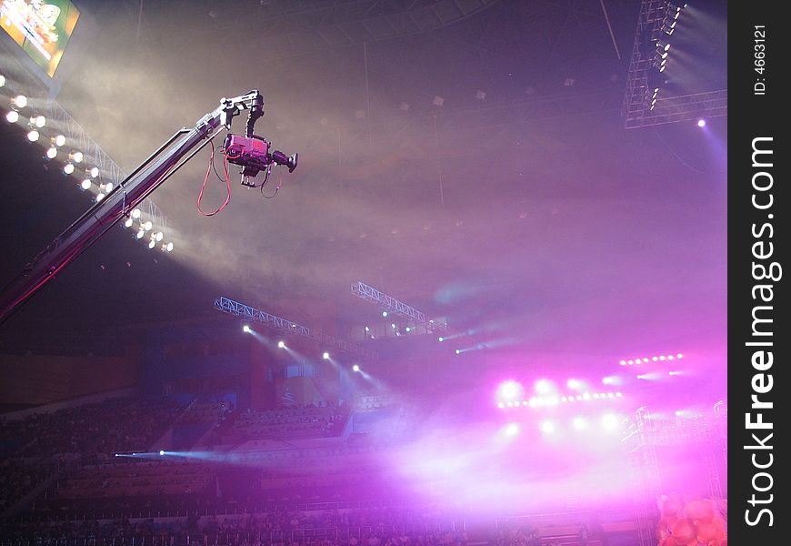 A camera one the Jibs Cranes in a performance in Beijing,China