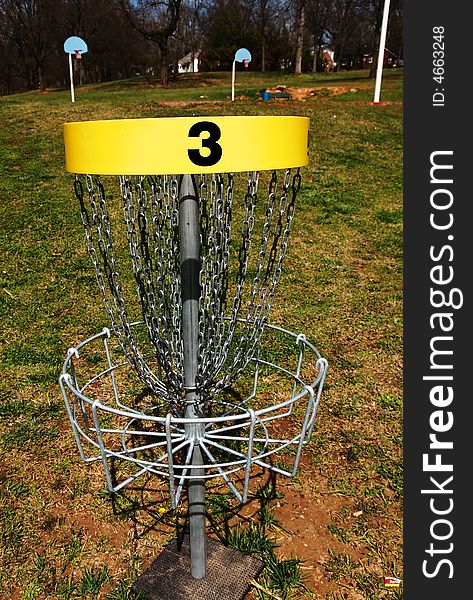 The third hole of a disc frisbee golf course. The third hole of a disc frisbee golf course.