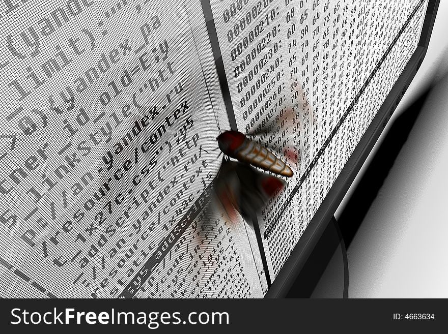 Butterfly flying on monitor with code. Butterfly flying on monitor with code